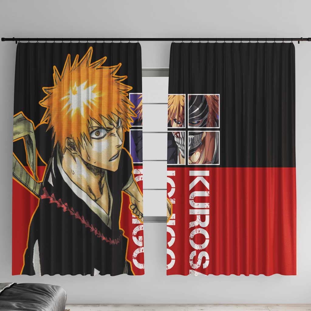 Bleach Ichigo Kurosaki Window Curtain with Hollow Mask and Manga Panel Design - The Mazicc
