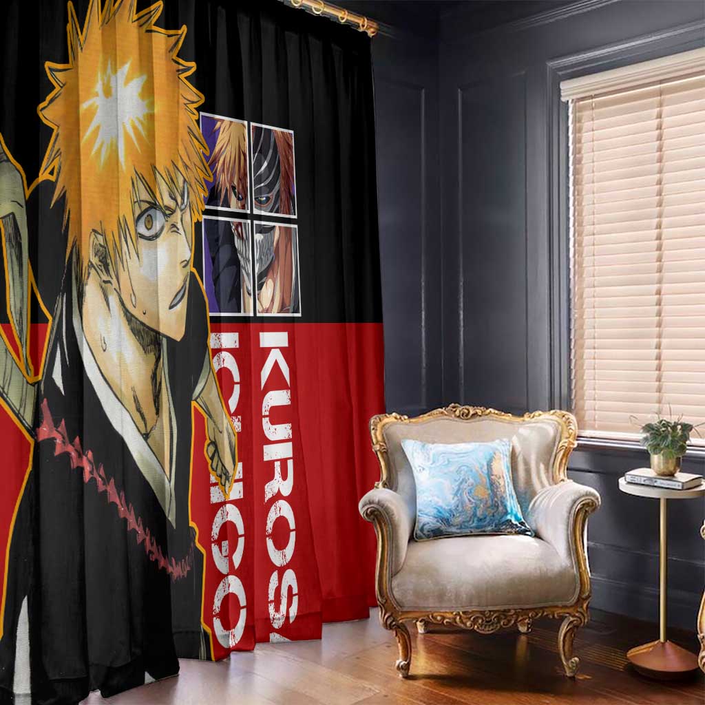Bleach Ichigo Kurosaki Window Curtain with Hollow Mask and Manga Panel Design - The Mazicc