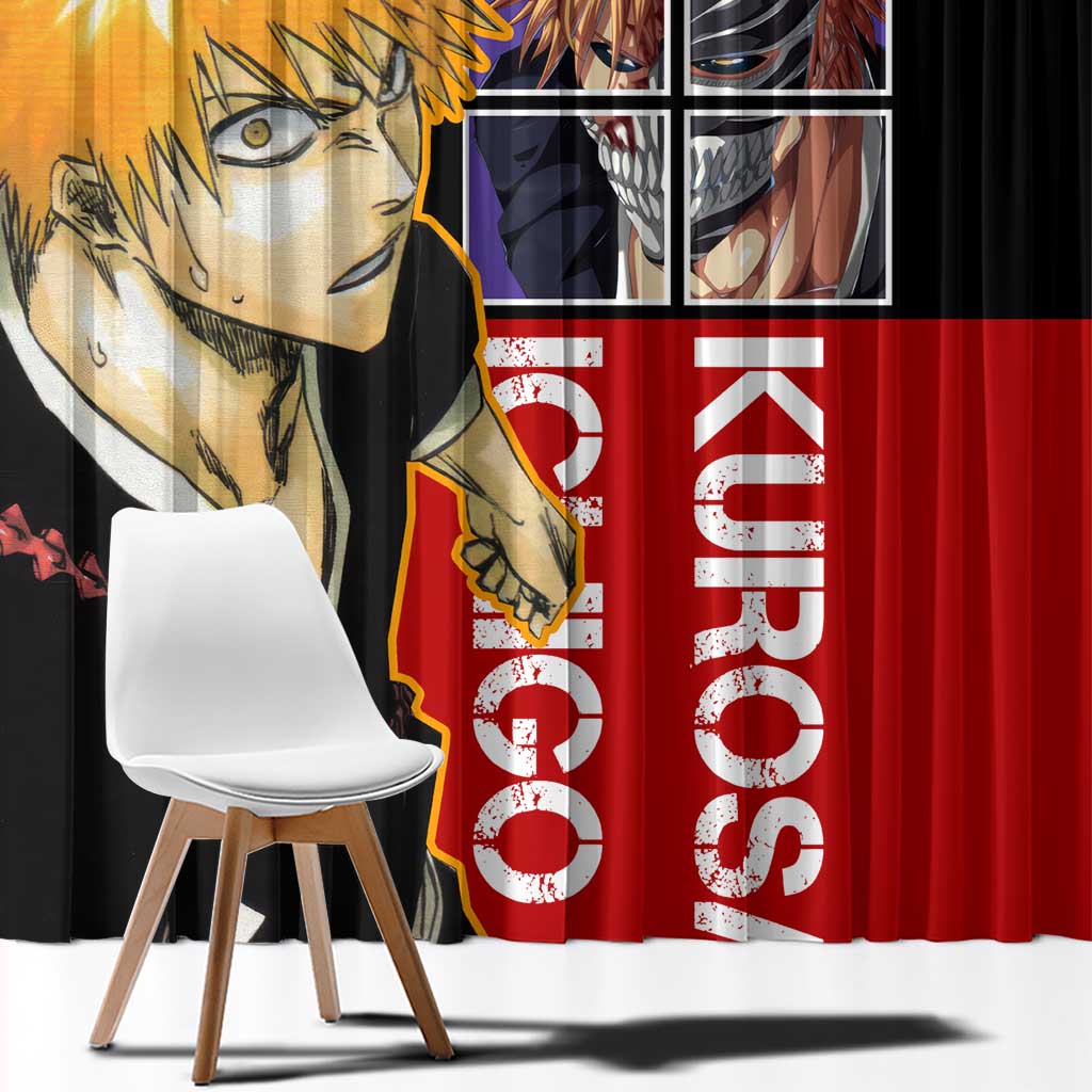 Bleach Ichigo Kurosaki Window Curtain with Hollow Mask and Manga Panel Design - The Mazicc