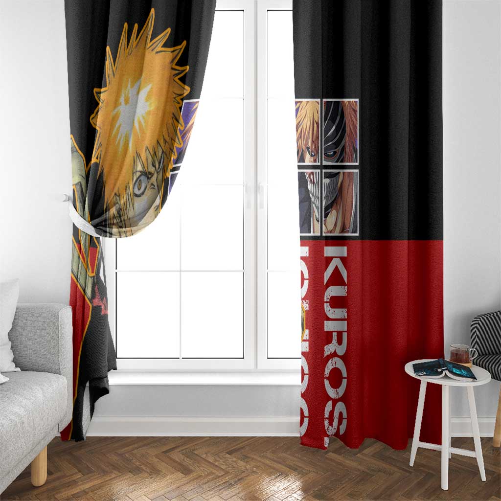 Bleach Ichigo Kurosaki Window Curtain with Hollow Mask and Manga Panel Design - The Mazicc