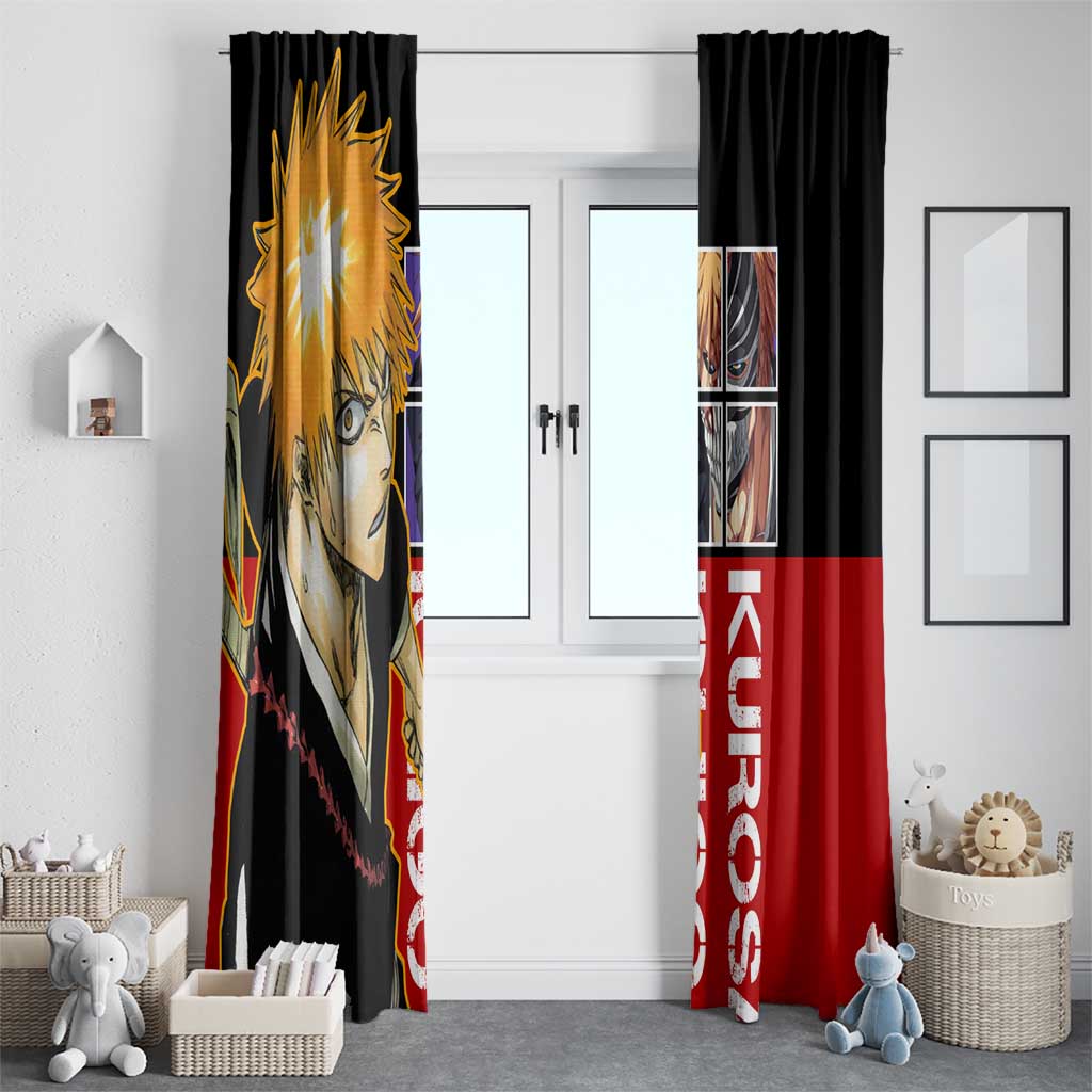 Bleach Ichigo Kurosaki Window Curtain with Hollow Mask and Manga Panel Design - The Mazicc