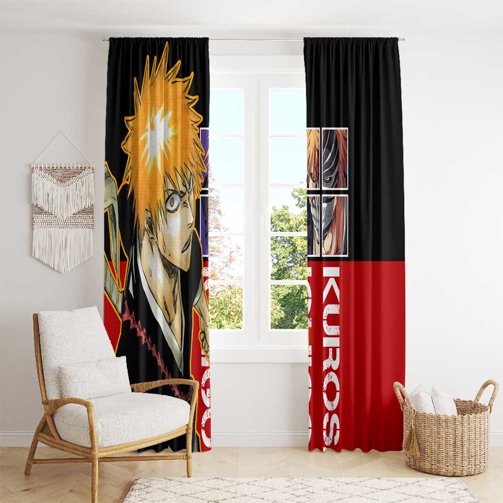 Bleach Ichigo Kurosaki Window Curtain with Hollow Mask and Manga Panel Design - The Mazicc