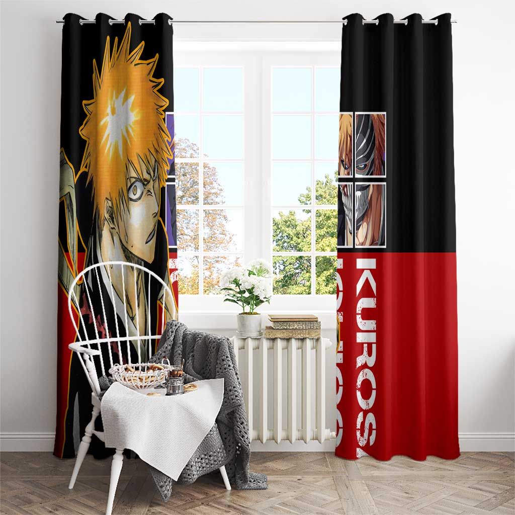 Bleach Ichigo Kurosaki Window Curtain with Hollow Mask and Manga Panel Design - The Mazicc