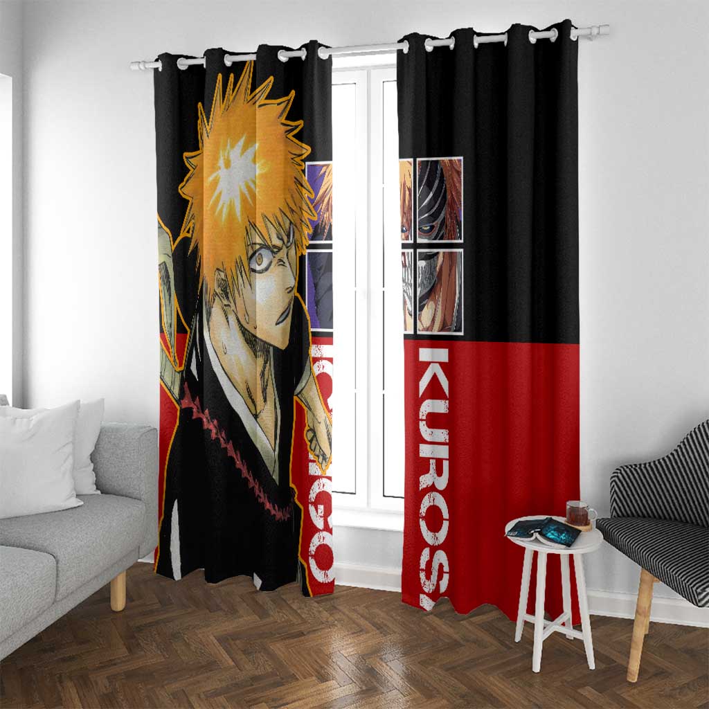 Bleach Ichigo Kurosaki Window Curtain with Hollow Mask and Manga Panel Design - The Mazicc