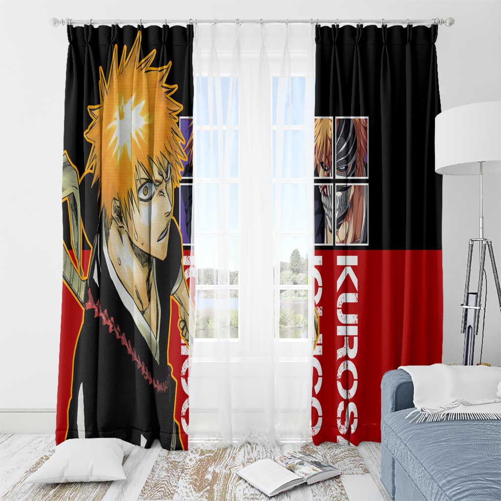 Bleach Ichigo Kurosaki Window Curtain with Hollow Mask and Manga Panel Design - The Mazicc