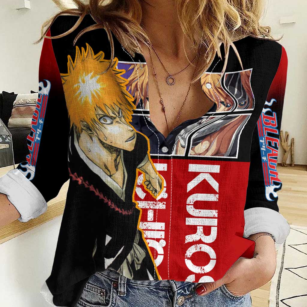 Bleach Ichigo Kurosaki Women Casual Shirt with Hollow Mask and Manga Panel Design - The Mazicc