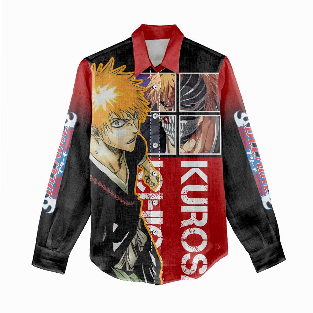 Bleach Ichigo Kurosaki Women Casual Shirt with Hollow Mask and Manga Panel Design - The Mazicc