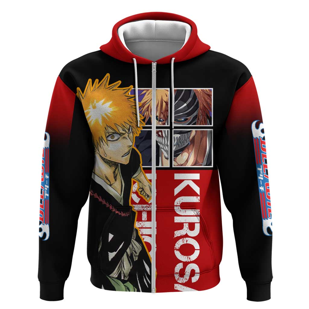 Bleach Ichigo Kurosaki Zip Hoodie with Hollow Mask and Manga Panel Design - The Mazicc