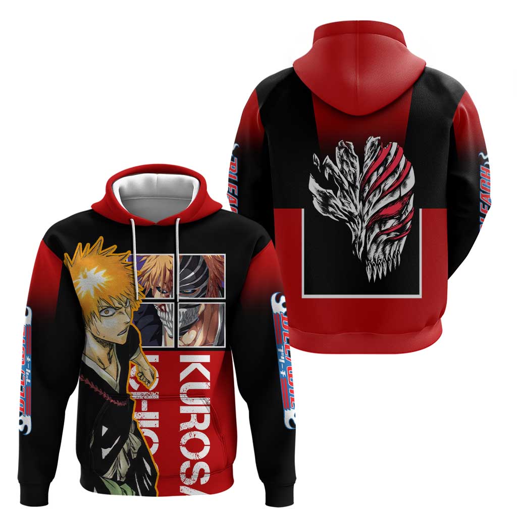 Bleach Ichigo Kurosaki Zip Hoodie with Hollow Mask and Manga Panel Design - The Mazicc