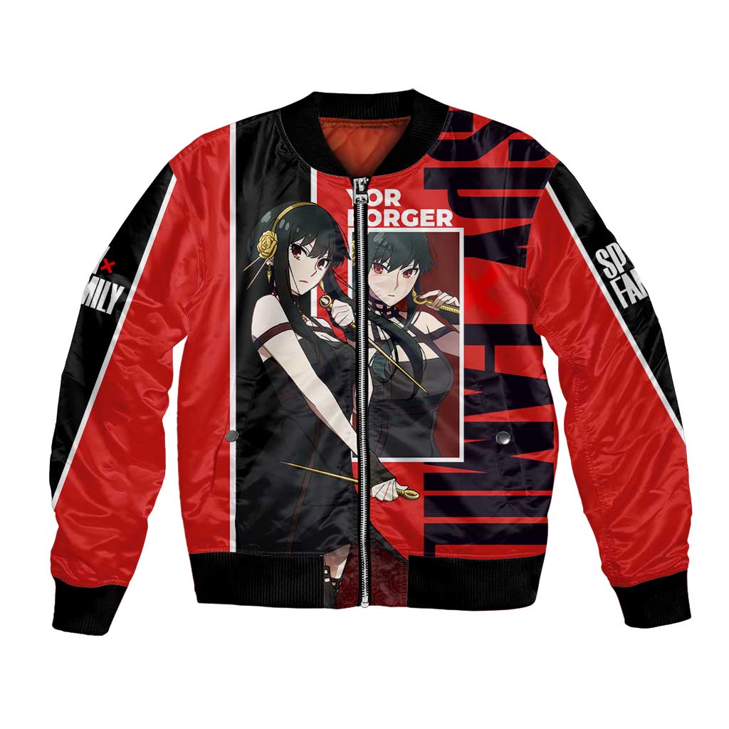 Spy x Family Yor Forger Bomber Jacket with Assassin Outfit and Red Black Anime Design - The Mazicc
