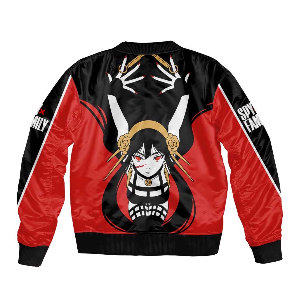 Spy x Family Yor Forger Bomber Jacket with Assassin Outfit and Red Black Anime Design - The Mazicc