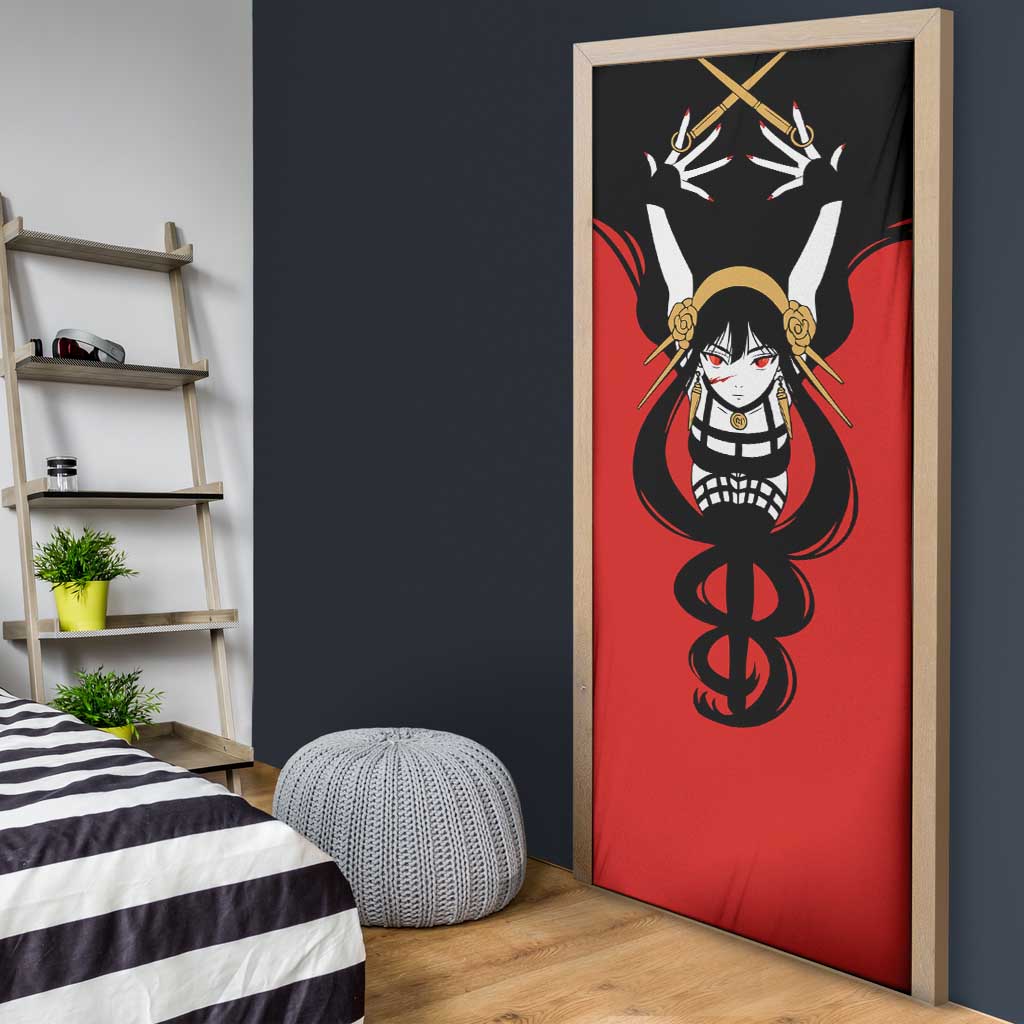 Spy x Family Yor Forger Door Cover with Assassin Outfit and Red Black Anime Design - The Mazicc