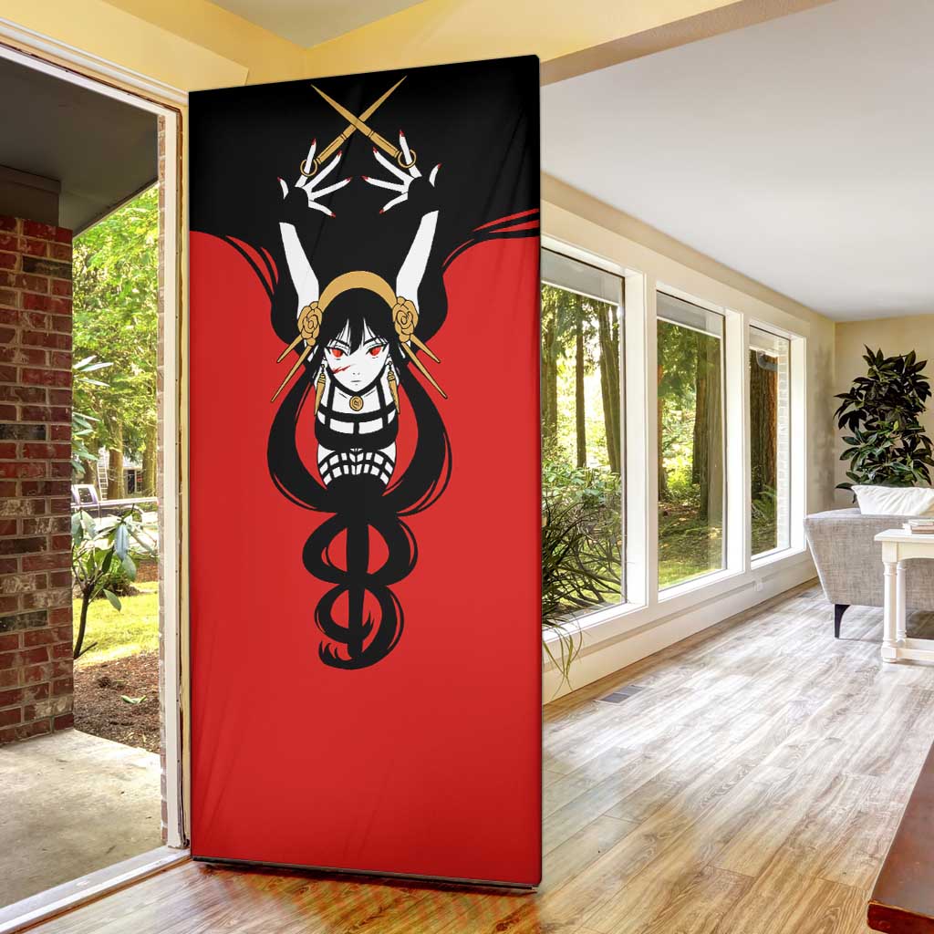 Spy x Family Yor Forger Door Cover with Assassin Outfit and Red Black Anime Design - The Mazicc