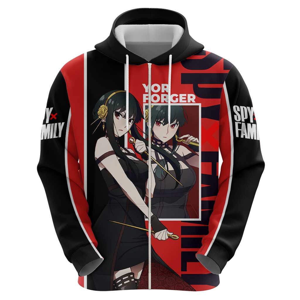 Spy x Family Yor Forger Hoodie with Assassin Outfit and Red Black Anime Design - The Mazicc