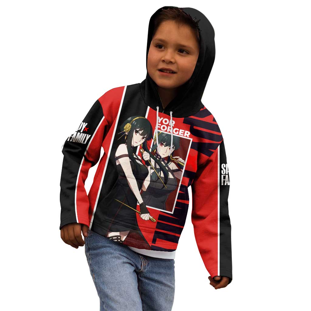 Spy x Family Yor Forger Kid Hoodie with Assassin Outfit and Red Black Anime Design - The Mazicc