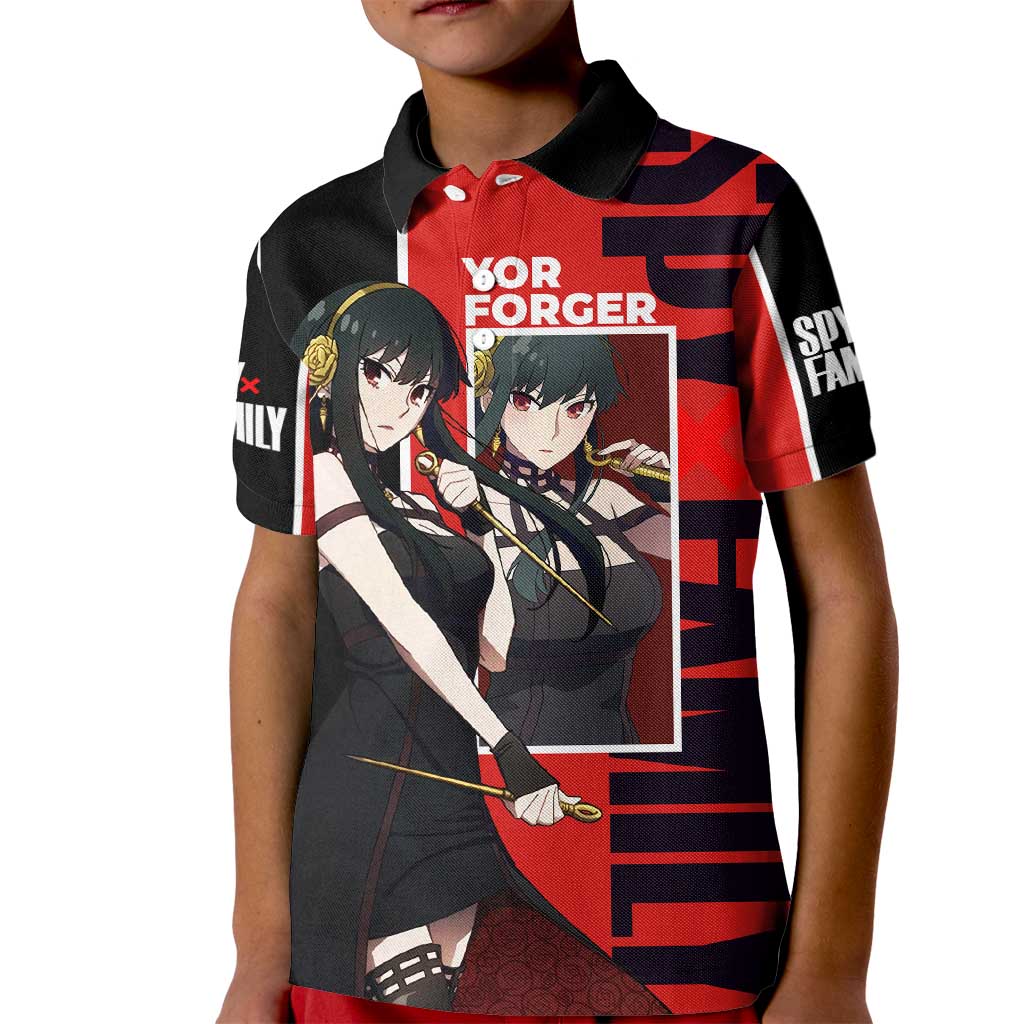 Spy x Family Yor Forger Kid Polo Shirt with Assassin Outfit and Red Black Anime Design - The Mazicc