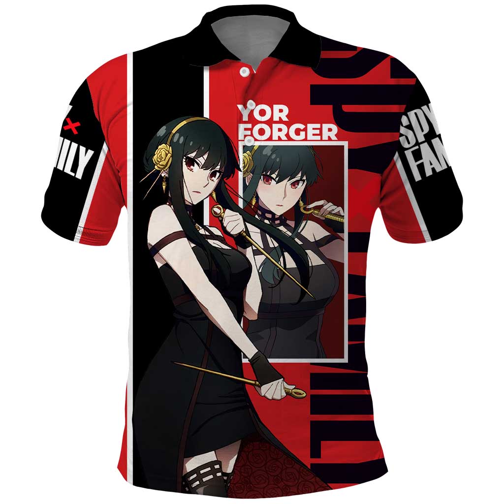 Spy x Family Yor Forger Polo Shirt with Assassin Outfit and Red Black Anime Design - The Mazicc