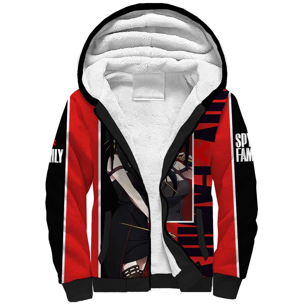 Spy x Family Yor Forger Sherpa Hoodie with Assassin Outfit and Red Black Anime Design - The Mazicc