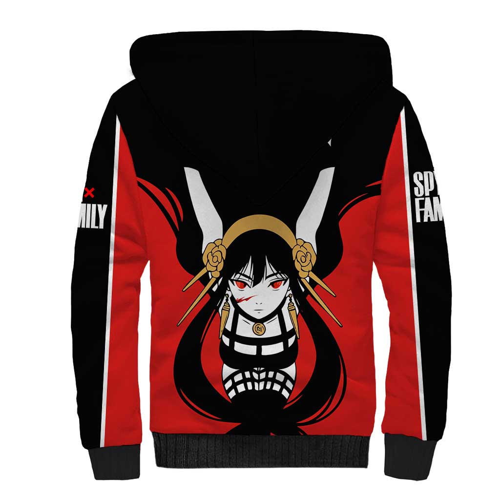 Spy x Family Yor Forger Sherpa Hoodie with Assassin Outfit and Red Black Anime Design - The Mazicc