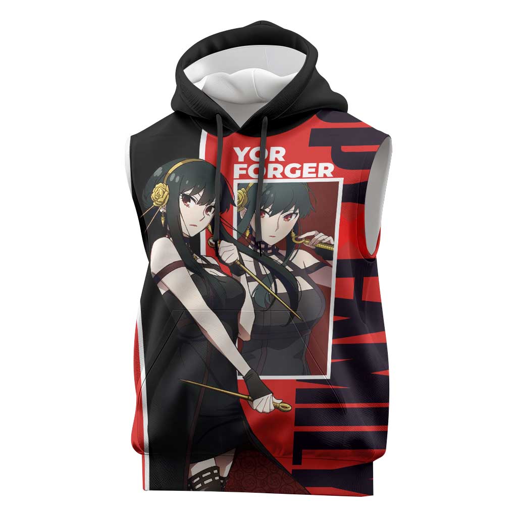 Spy x Family Yor Forger Sleeveless Hoodie with Assassin Outfit and Red Black Anime Design - The Mazicc