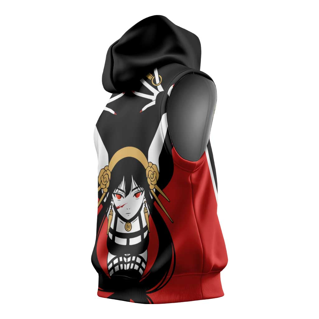 Spy x Family Yor Forger Sleeveless Hoodie with Assassin Outfit and Red Black Anime Design - The Mazicc