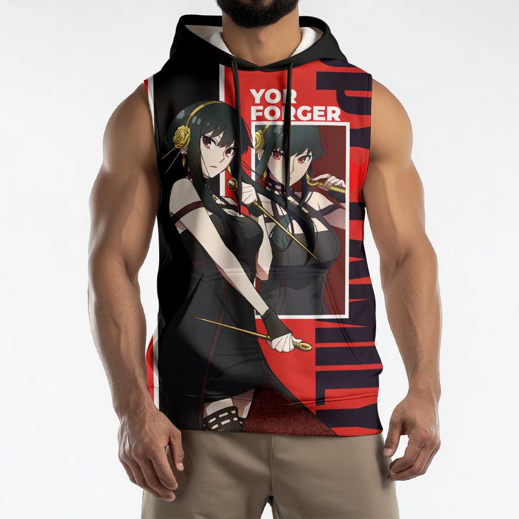 Spy x Family Yor Forger Sleeveless Hoodie with Assassin Outfit and Red Black Anime Design - The Mazicc