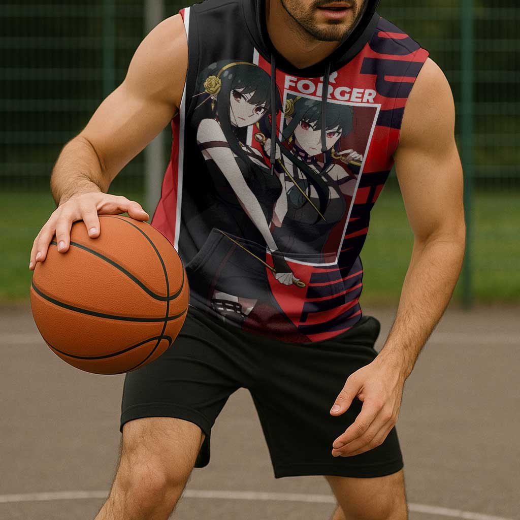 Spy x Family Yor Forger Sleeveless Hoodie with Assassin Outfit and Red Black Anime Design - The Mazicc