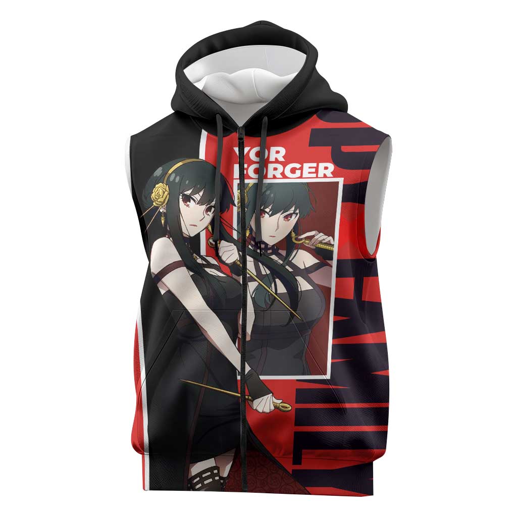 Spy x Family Yor Forger Sleeveless Zip Hoodie with Assassin Outfit and Red Black Anime Design - The Mazicc