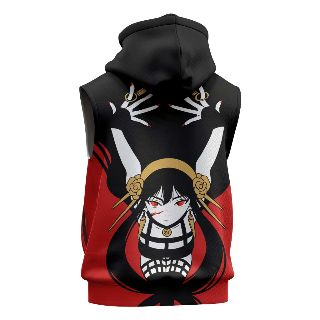 Spy x Family Yor Forger Sleeveless Zip Hoodie with Assassin Outfit and Red Black Anime Design - The Mazicc