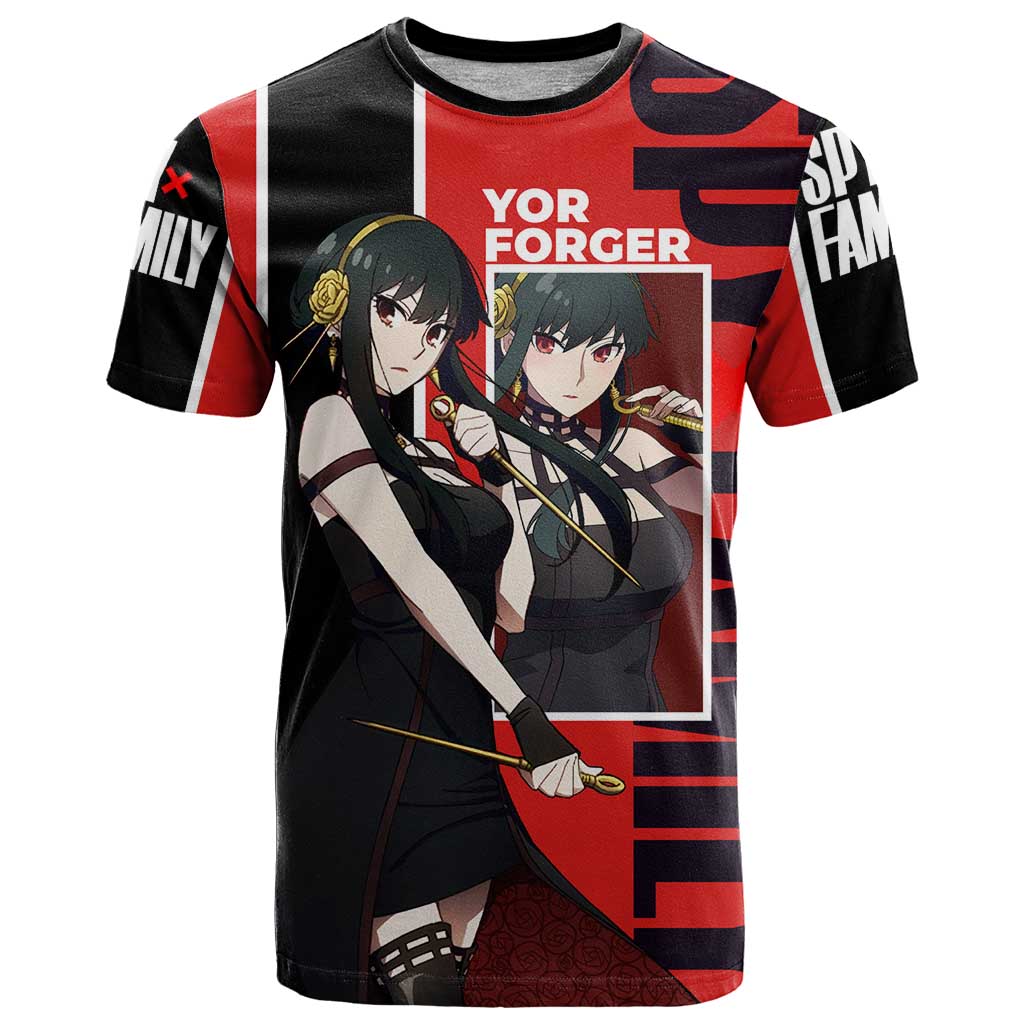 Spy x Family Yor Forger T Shirt with Assassin Outfit and Red Black Anime Design - The Mazicc