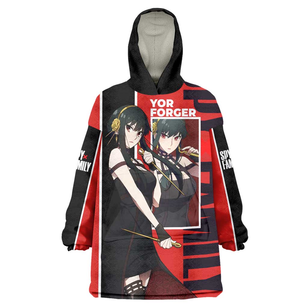 Spy x Family Yor Forger Wearable Blanket Hoodie with Assassin Outfit and Red Black Anime Design - The Mazicc