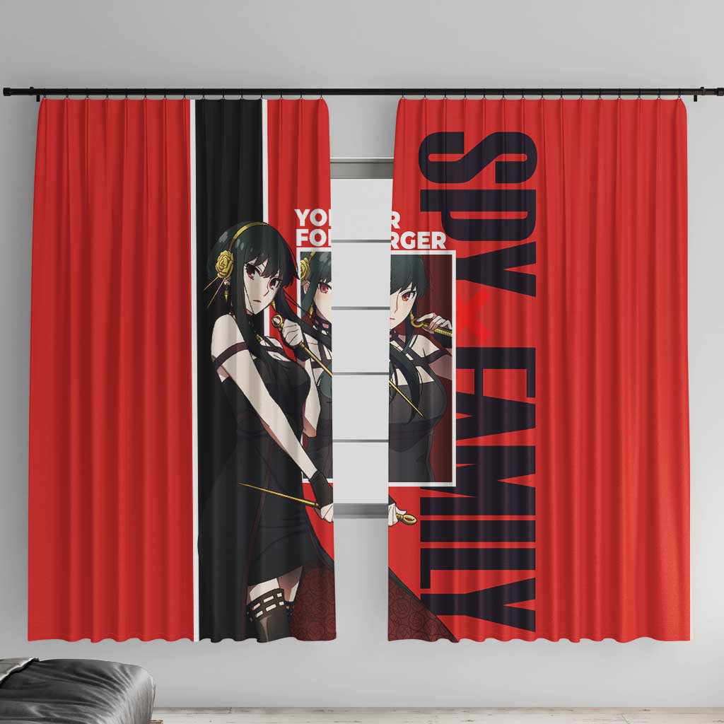 Spy x Family Yor Forger Window Curtain with Assassin Outfit and Red Black Anime Design - The Mazicc