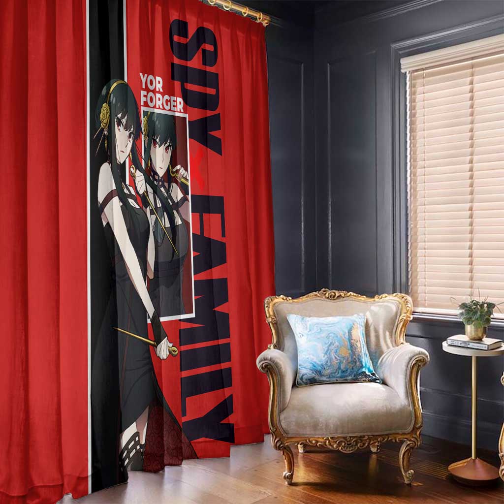 Spy x Family Yor Forger Window Curtain with Assassin Outfit and Red Black Anime Design - The Mazicc