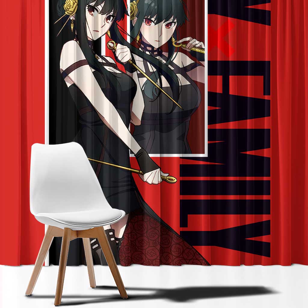 Spy x Family Yor Forger Window Curtain with Assassin Outfit and Red Black Anime Design - The Mazicc