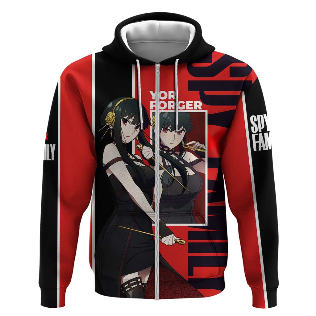 Spy x Family Yor Forger Zip Hoodie with Assassin Outfit and Red Black Anime Design - The Mazicc