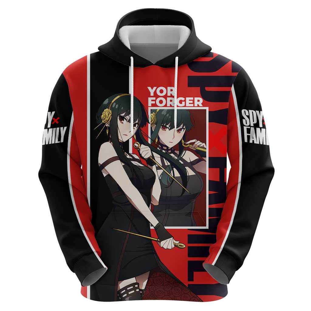 Spy x Family Yor Forger Zip Hoodie with Assassin Outfit and Red Black Anime Design - The Mazicc