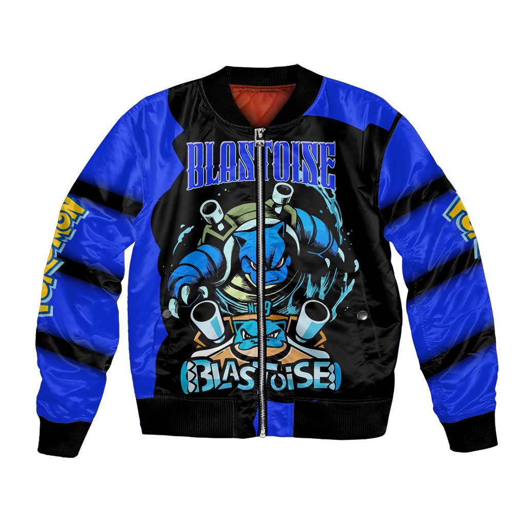 Blastoise Bomber Jacket with Water Cannons and Retro Pokémon Graphic Design - The Mazicc