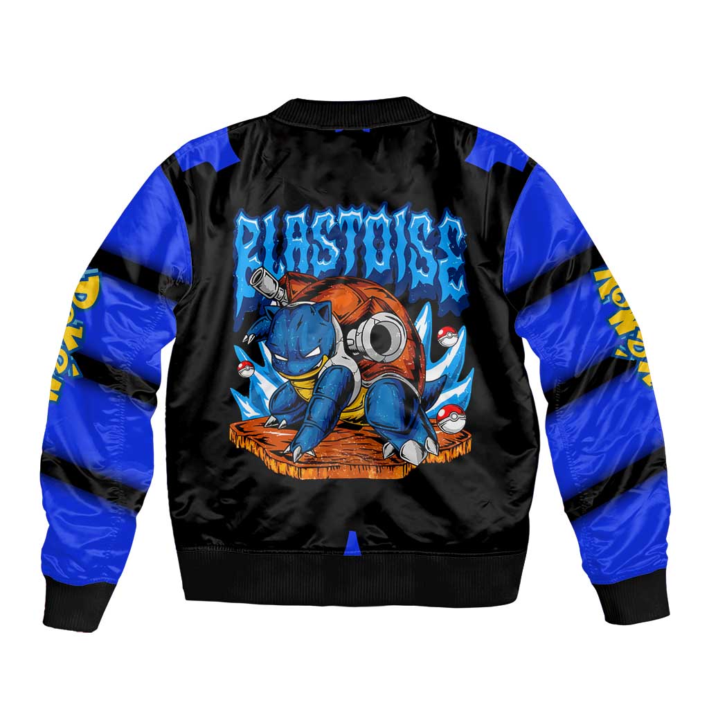 Blastoise Bomber Jacket with Water Cannons and Retro Pokémon Graphic Design - The Mazicc