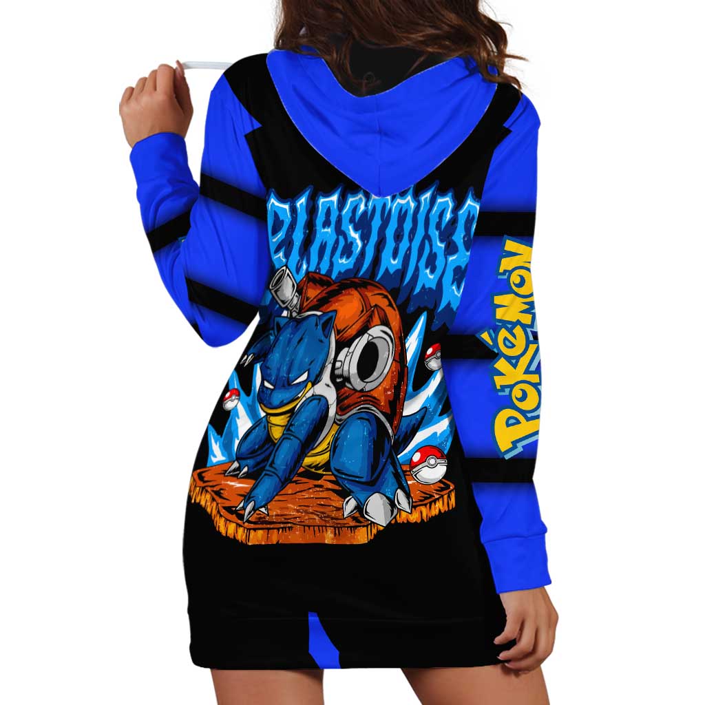 Blastoise Hoodie Dress with Water Cannons and Retro Pokémon Graphic Design - The Mazicc