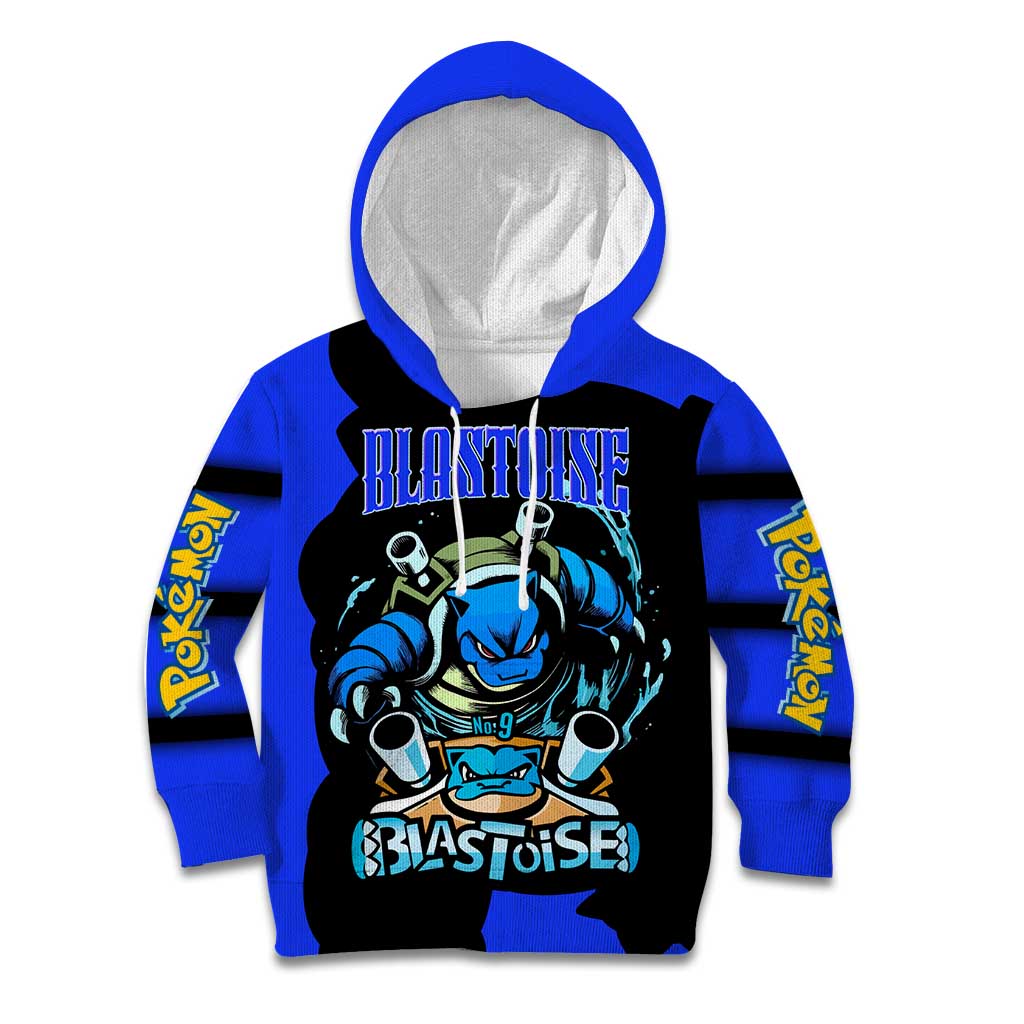 Blastoise Kid Hoodie with Water Cannons and Retro Pokémon Graphic Design - The Mazicc