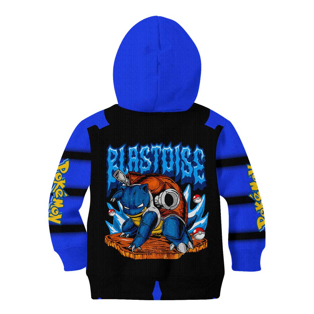 Blastoise Kid Hoodie with Water Cannons and Retro Pokémon Graphic Design - The Mazicc