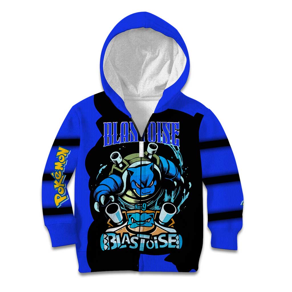 Blastoise Kid Hoodie with Water Cannons and Retro Pokémon Graphic Design - The Mazicc