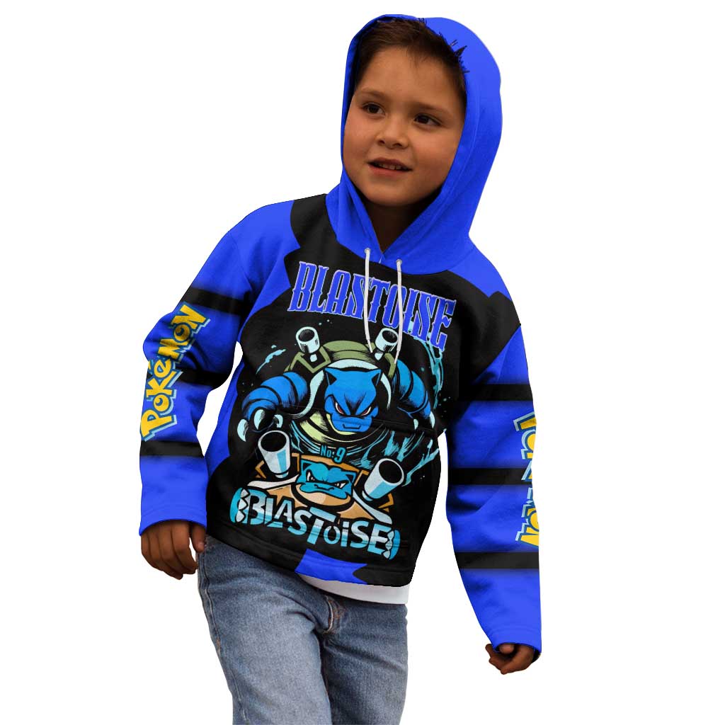 Blastoise Kid Hoodie with Water Cannons and Retro Pokémon Graphic Design - The Mazicc