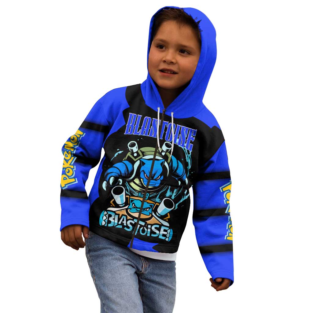 Blastoise Kid Hoodie with Water Cannons and Retro Pokémon Graphic Design - The Mazicc