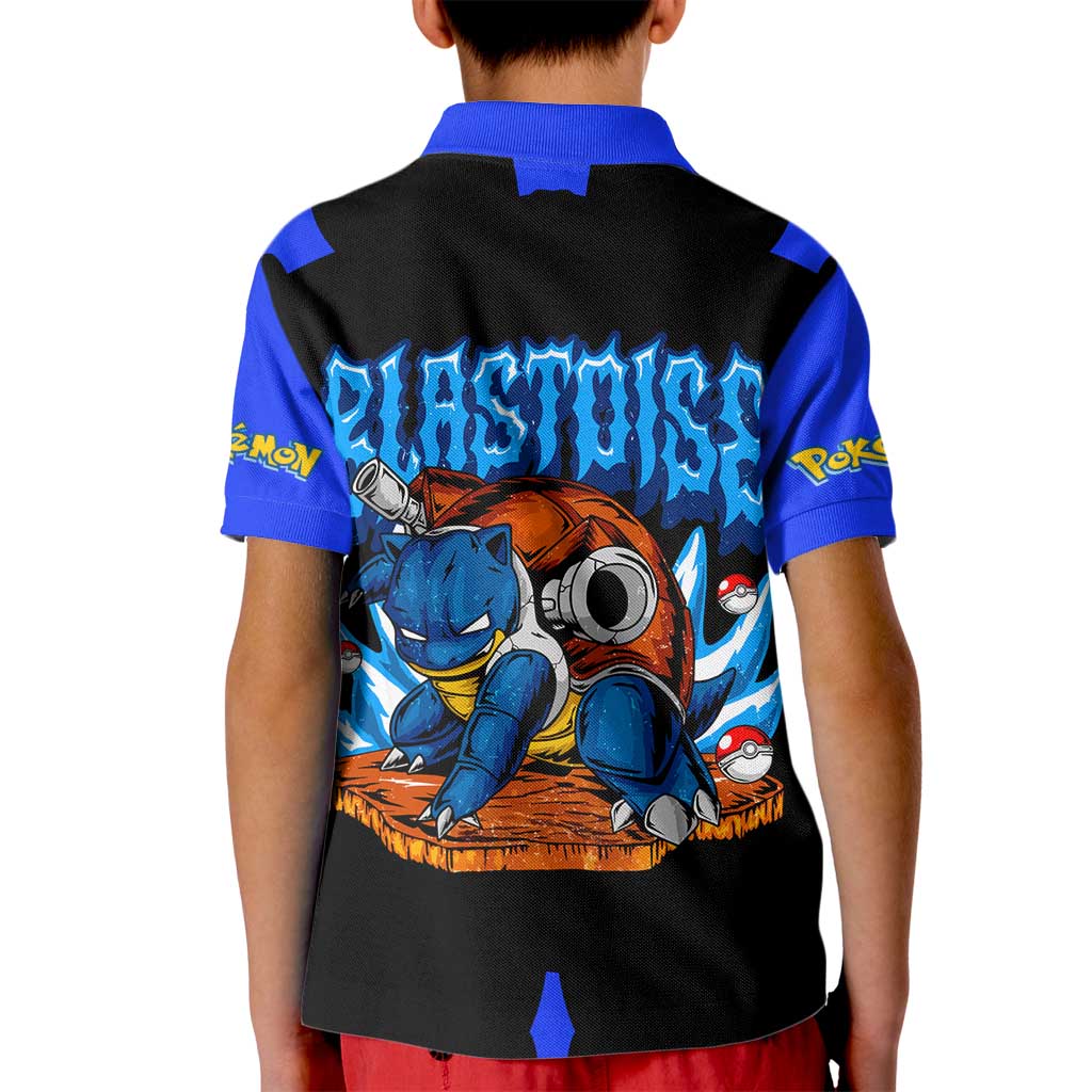 Blastoise Kid Polo Shirt with Water Cannons and Retro Pokémon Graphic Design - The Mazicc