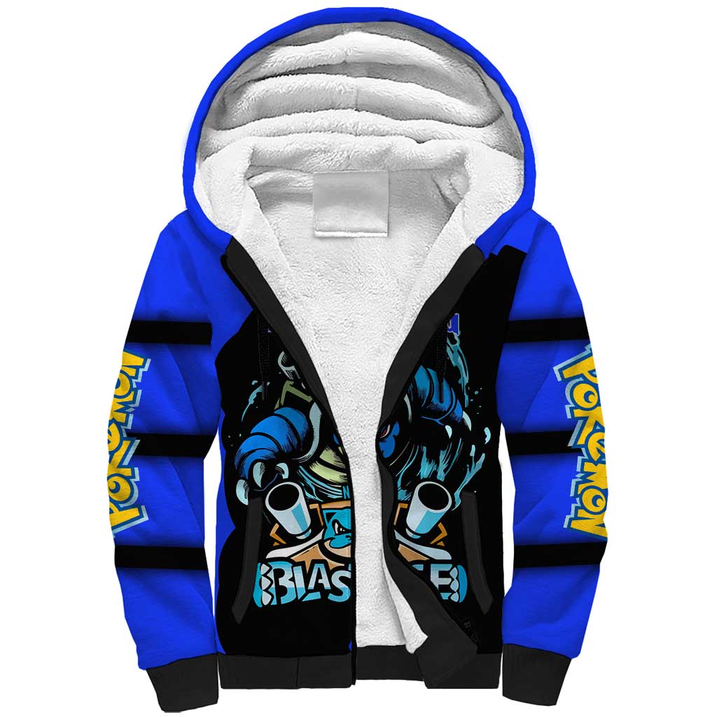 Blastoise Sherpa Hoodie with Water Cannons and Retro Pokémon Graphic Design - The Mazicc