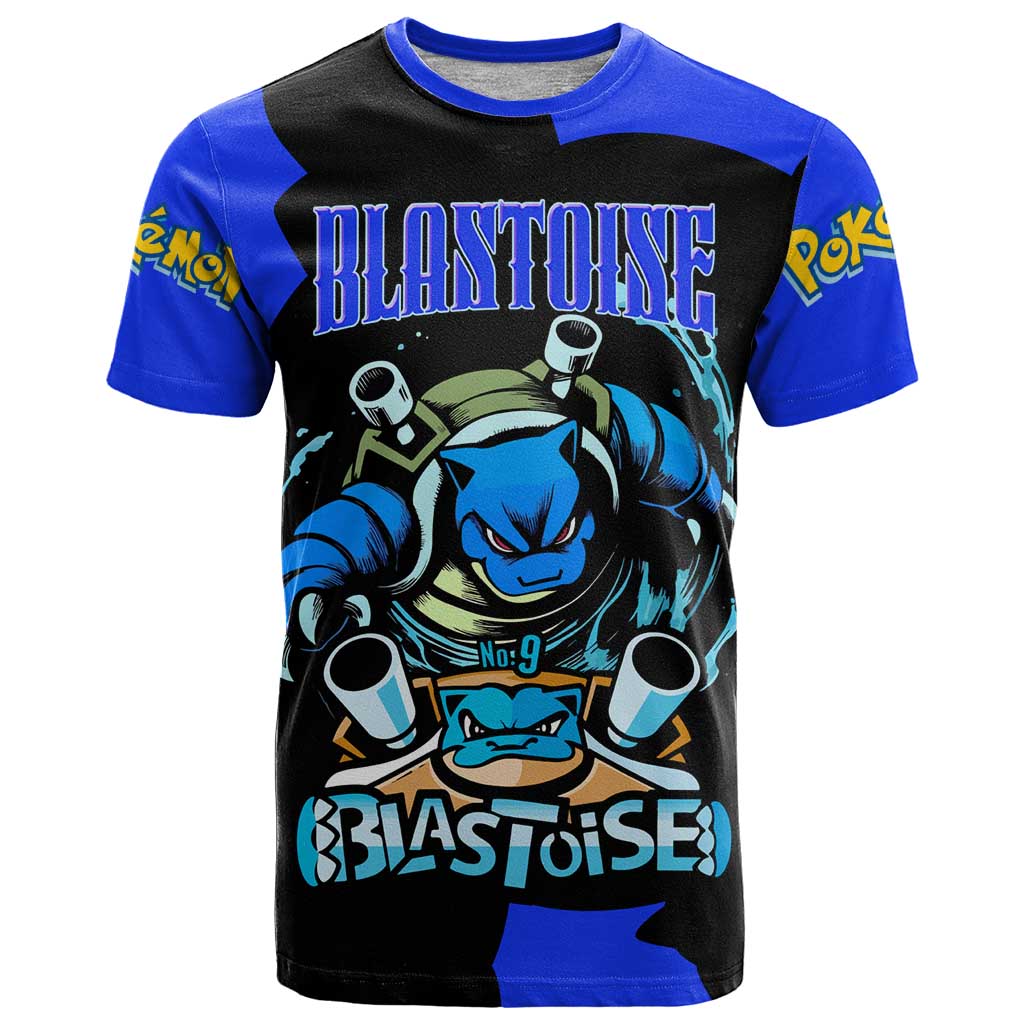 Blastoise T Shirt with Water Cannons and Retro Pokémon Graphic Design - The Mazicc