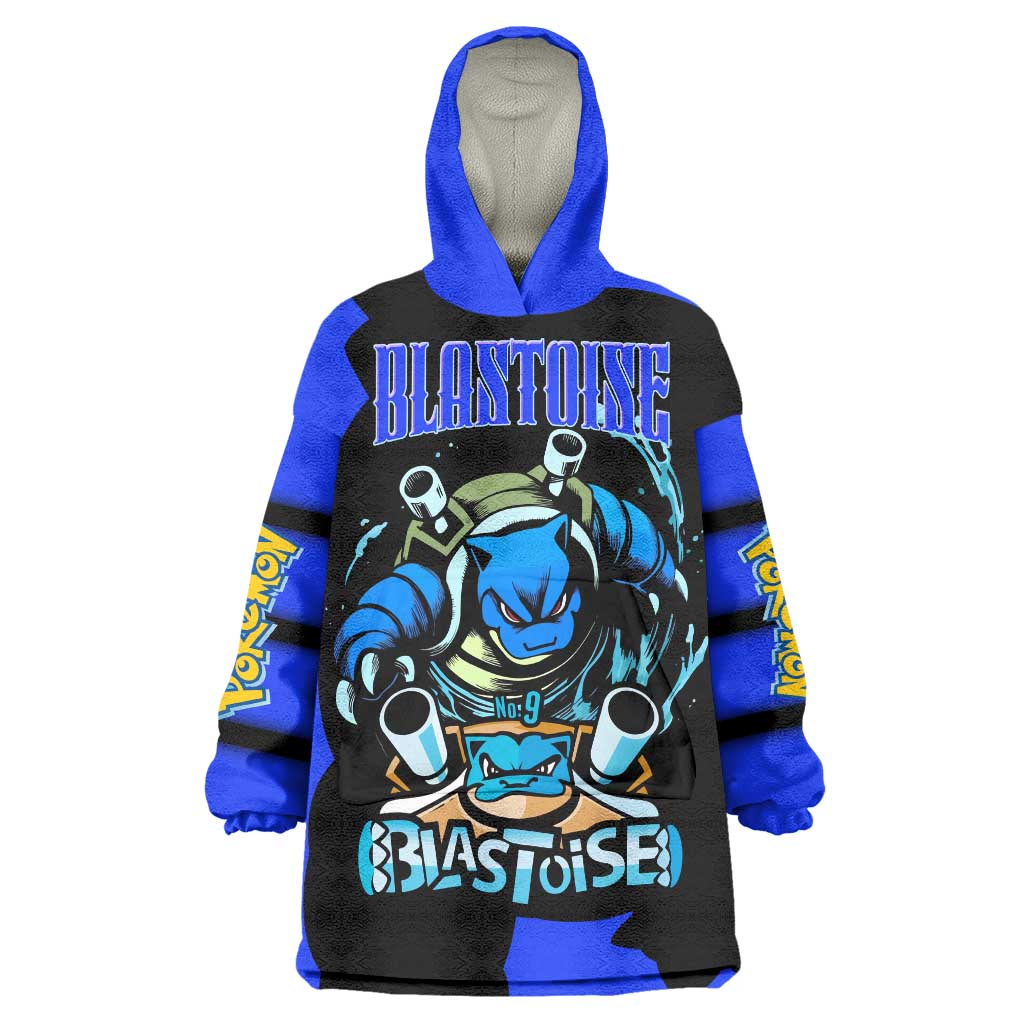 Blastoise Wearable Blanket Hoodie with Water Cannons and Retro Pokémon Graphic Design - The Mazicc