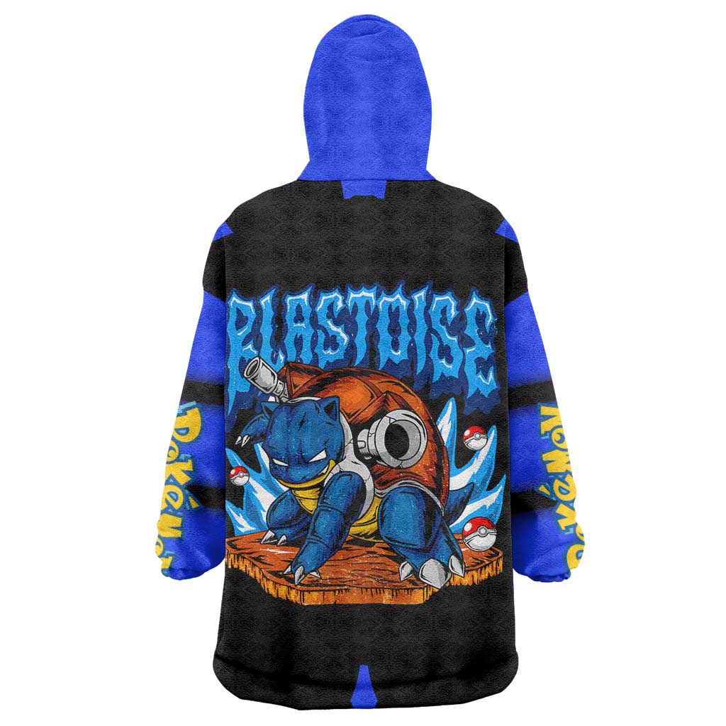 Blastoise Wearable Blanket Hoodie with Water Cannons and Retro Pokémon Graphic Design - The Mazicc