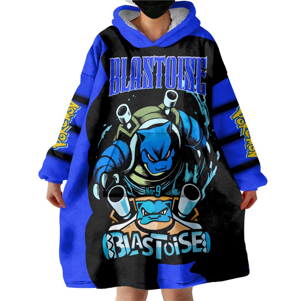 Blastoise Wearable Blanket Hoodie with Water Cannons and Retro Pokémon Graphic Design - The Mazicc